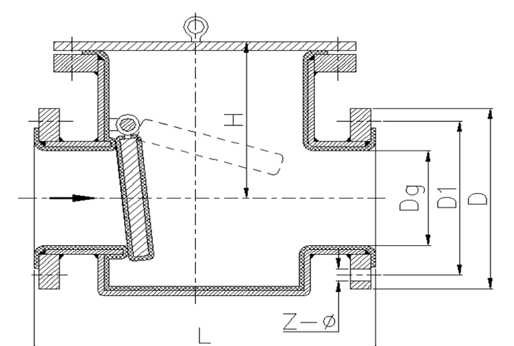 臥式襯膠止回閥結構示意圖