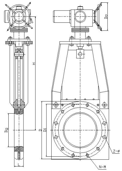 對夾式電動漿液閥結(jié)構(gòu)圖
